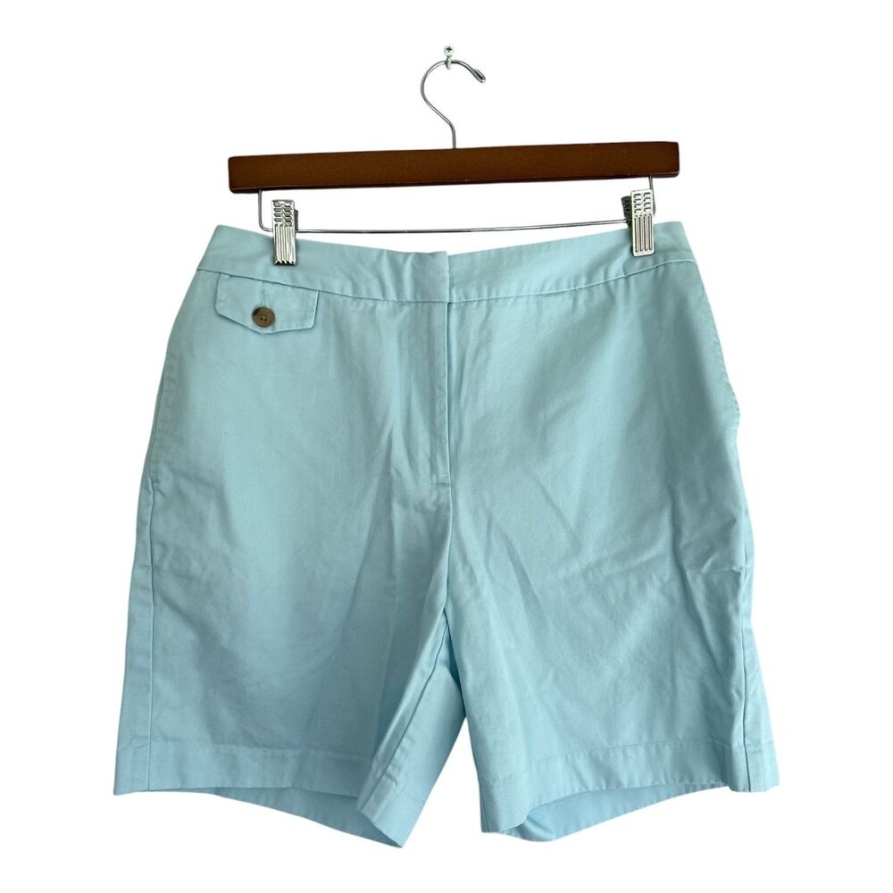 Lands End Women's Light Blue Chino 100% Cotton Classic Walking Shorts Size 8